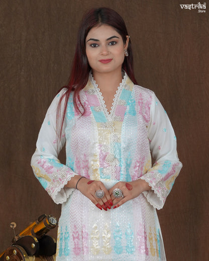 Riyana Sequin Jaal Kurti Set with Moti Dupatta