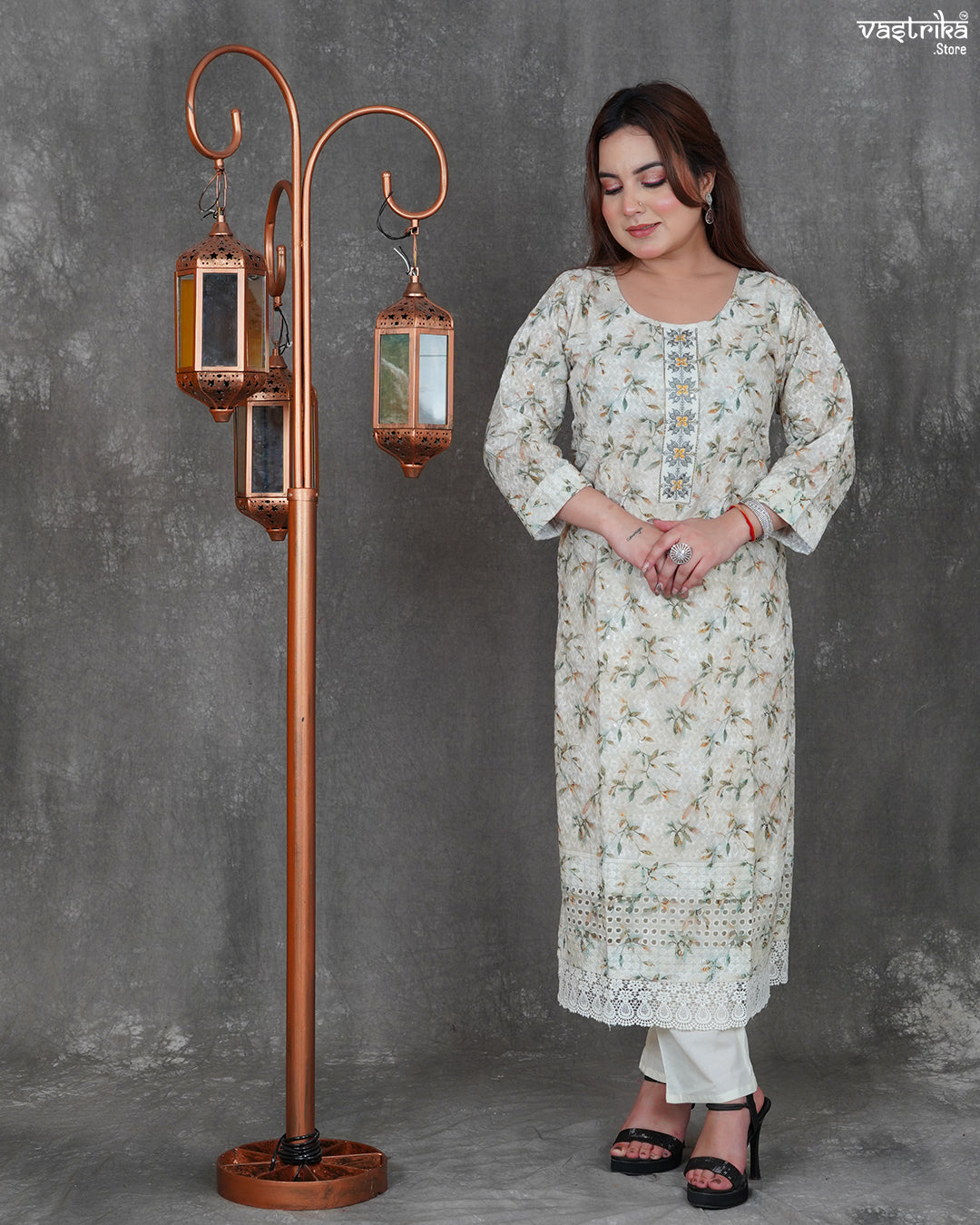 Cotton Kurti Set with Chikan Work & Printed Dupatta