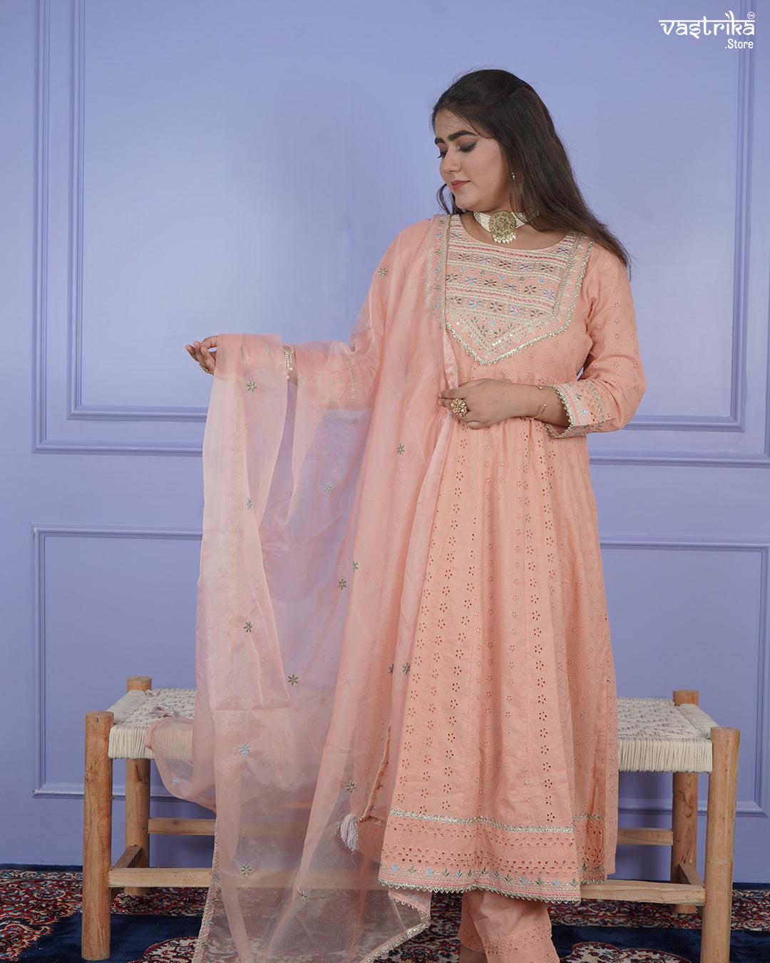 Chikankari Thread Work Frock Set
