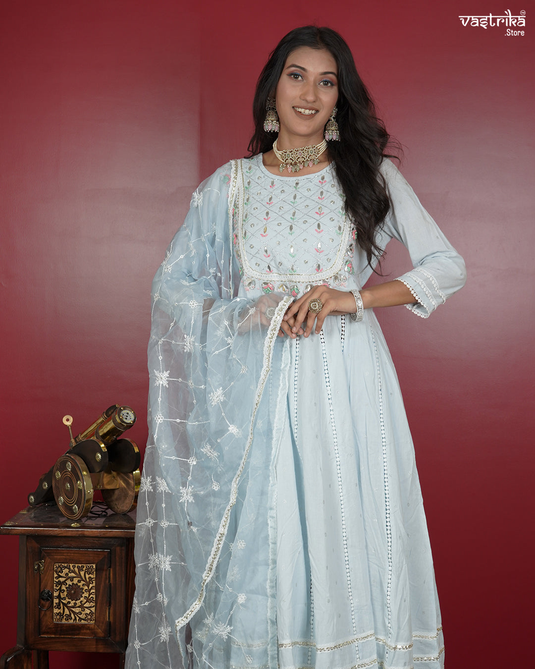 Handcrafted Cotton Frock Set with Jari & Resham Work