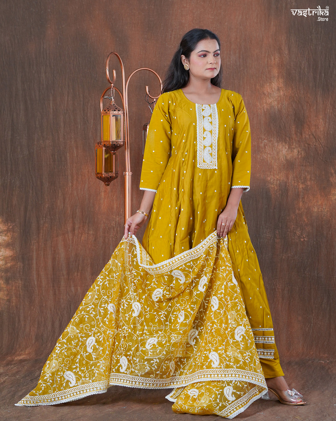 Roman Silk Frock Set with Resham & Lace Work