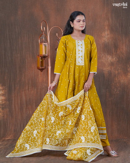 Roman Silk Frock Set with Resham & Lace Work