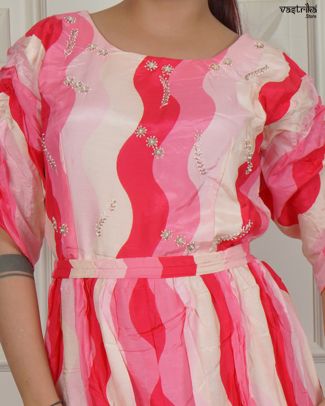 Multicolour Handworked Santoon Jumpsuit with Belt