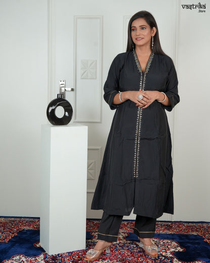 Elegant V-Collar Kurti with Handworked Trousers