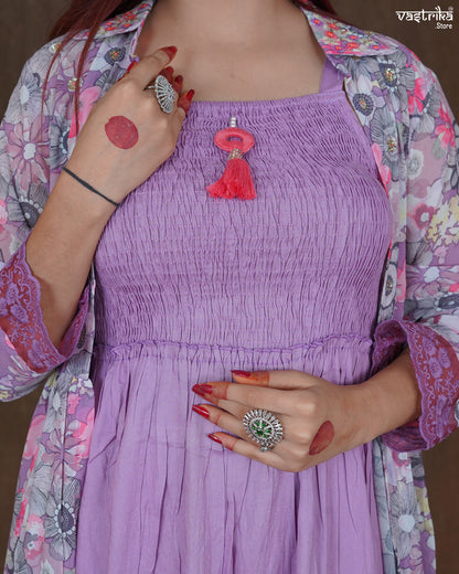 Amara Printed Frock & Handworked Georgette Shrug Set