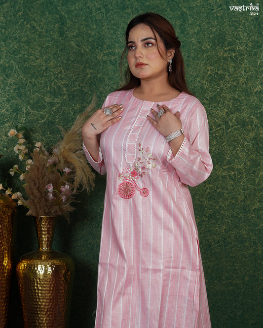 Elegant Cotton Kurti Set with Chanderi Dupatta & Handwork