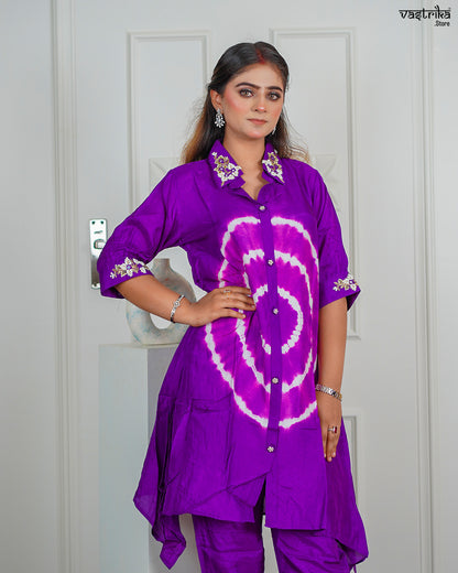 Purple Masleen Coord Set with Handwork