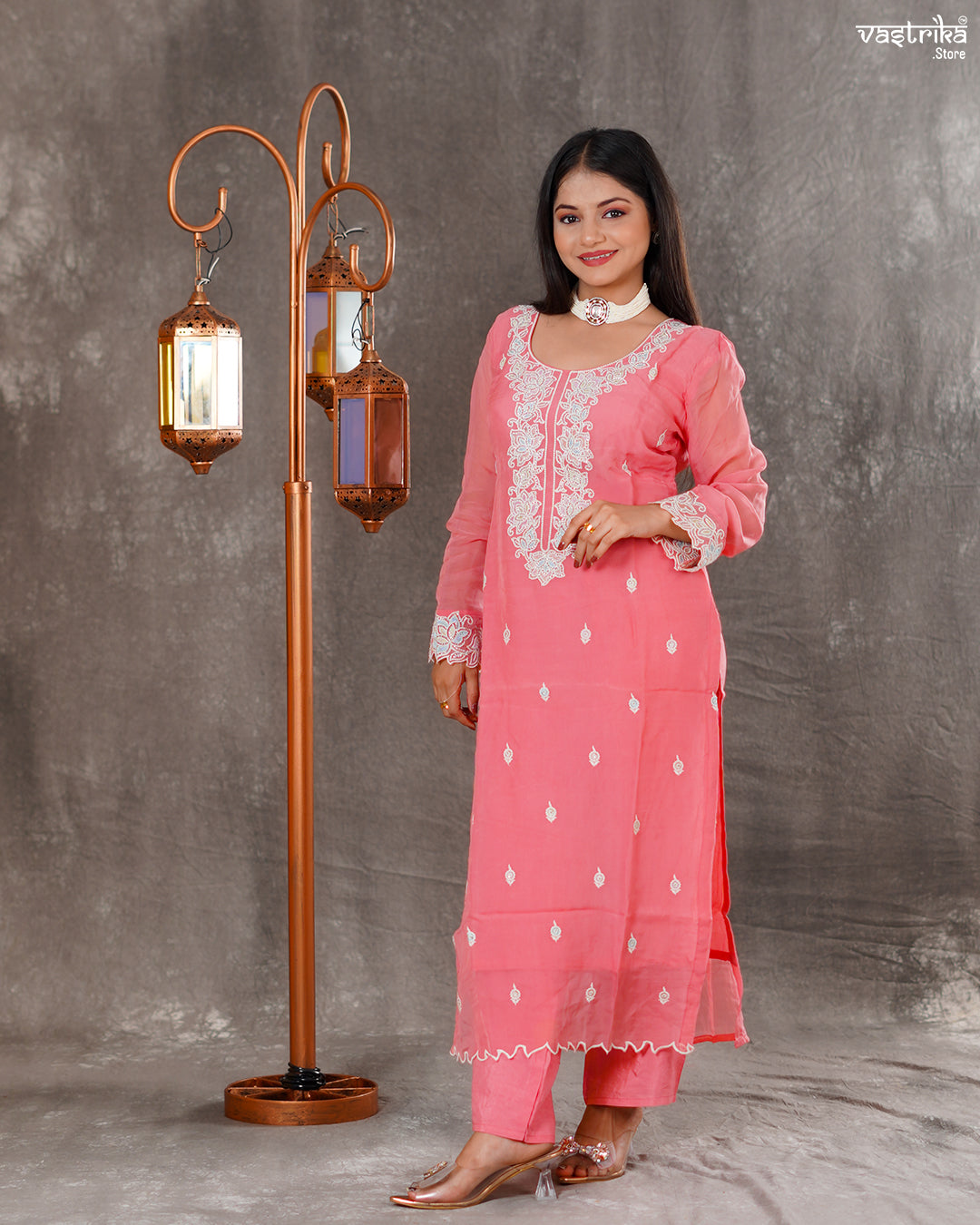 Elegant Organza Kurti Set with Resham & Thread Work