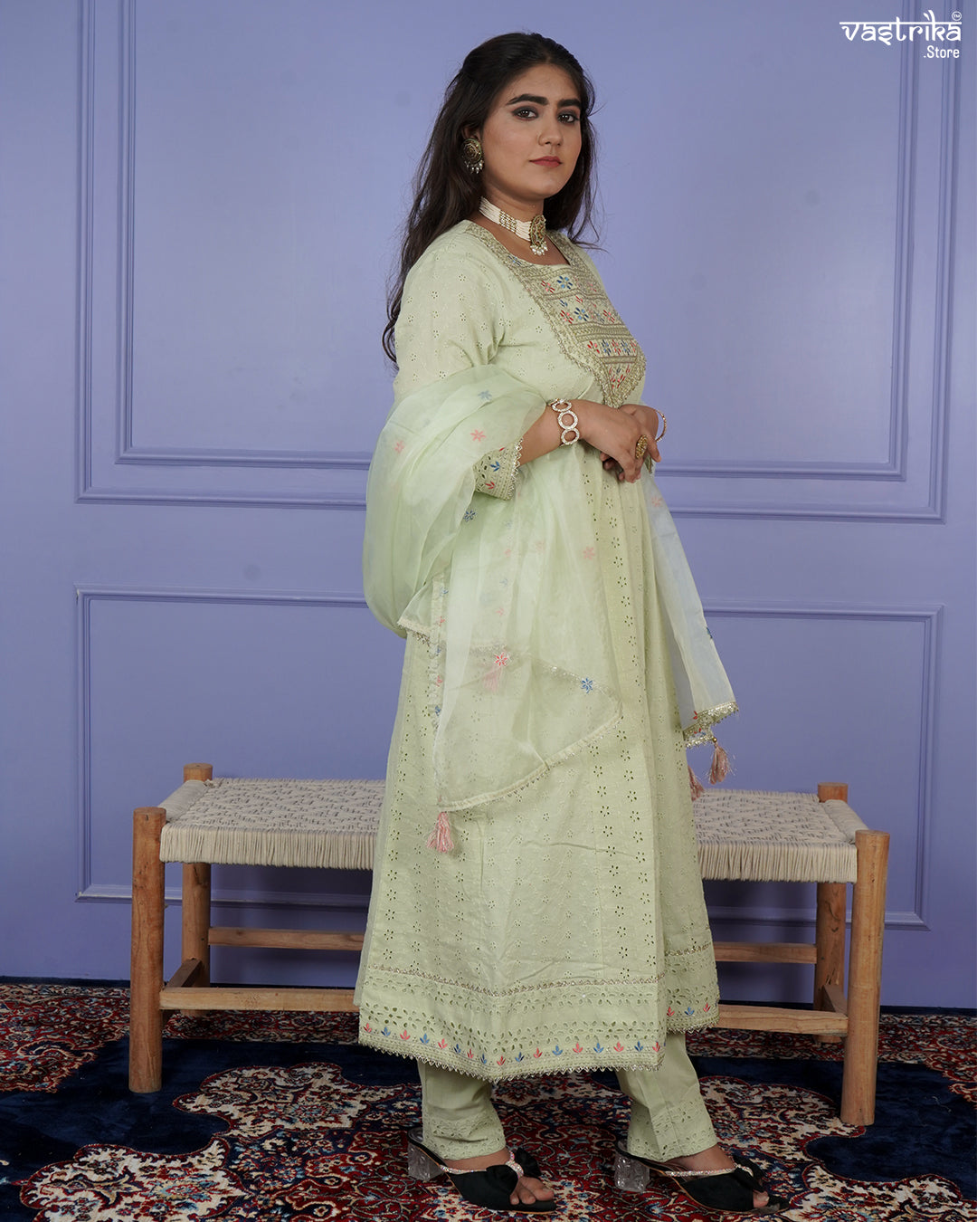 Chikankari Frock-Style Kurti Set with Embroidered Dupatta