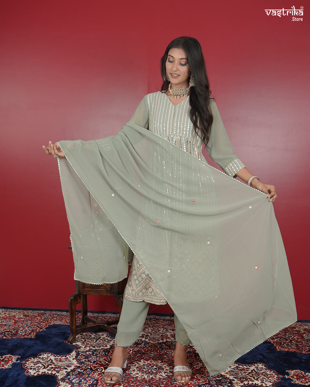 Nyra Cut Kurti Set with Sequin Detailing