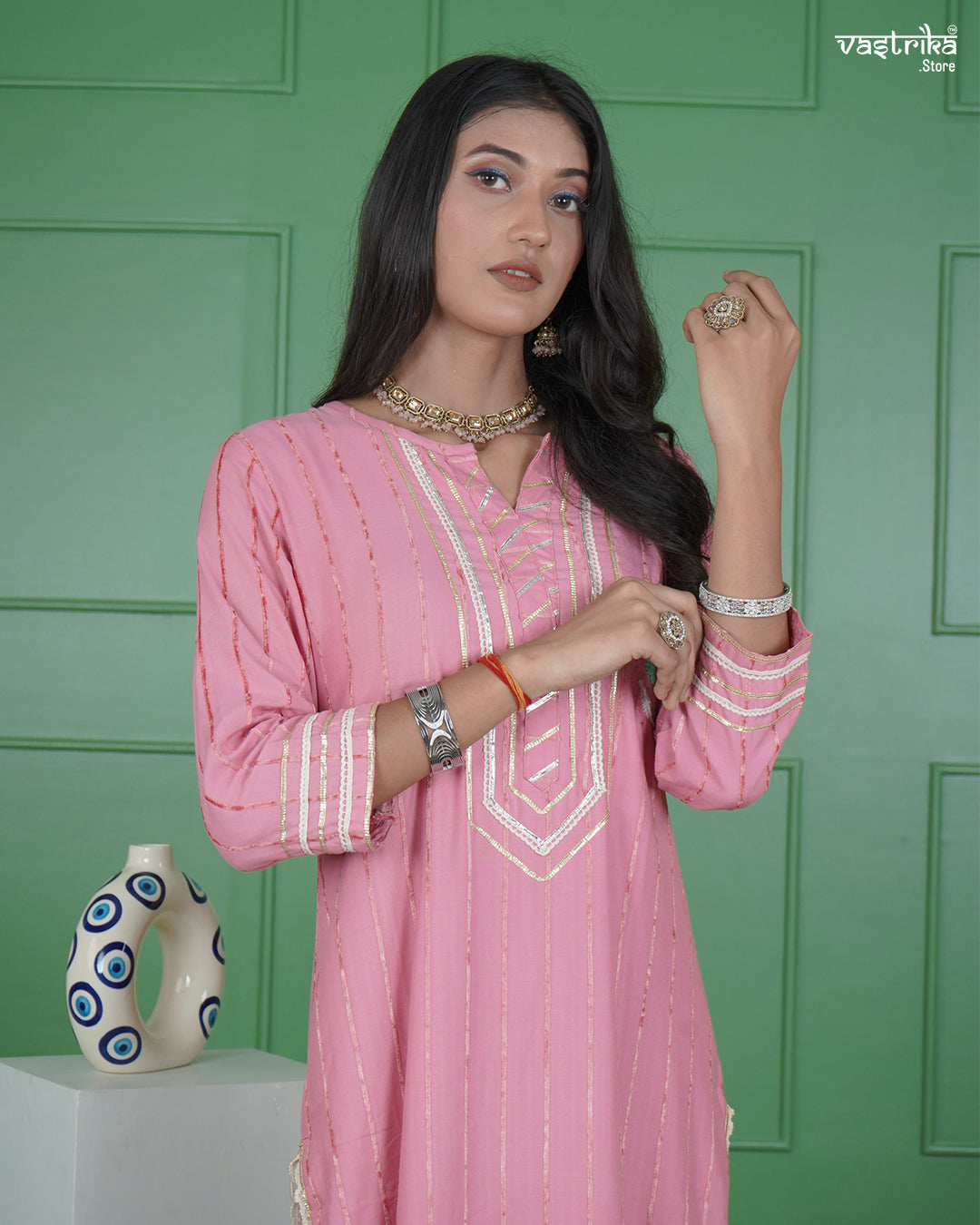 Gota Patti Hand-Embroidered Kurti Set