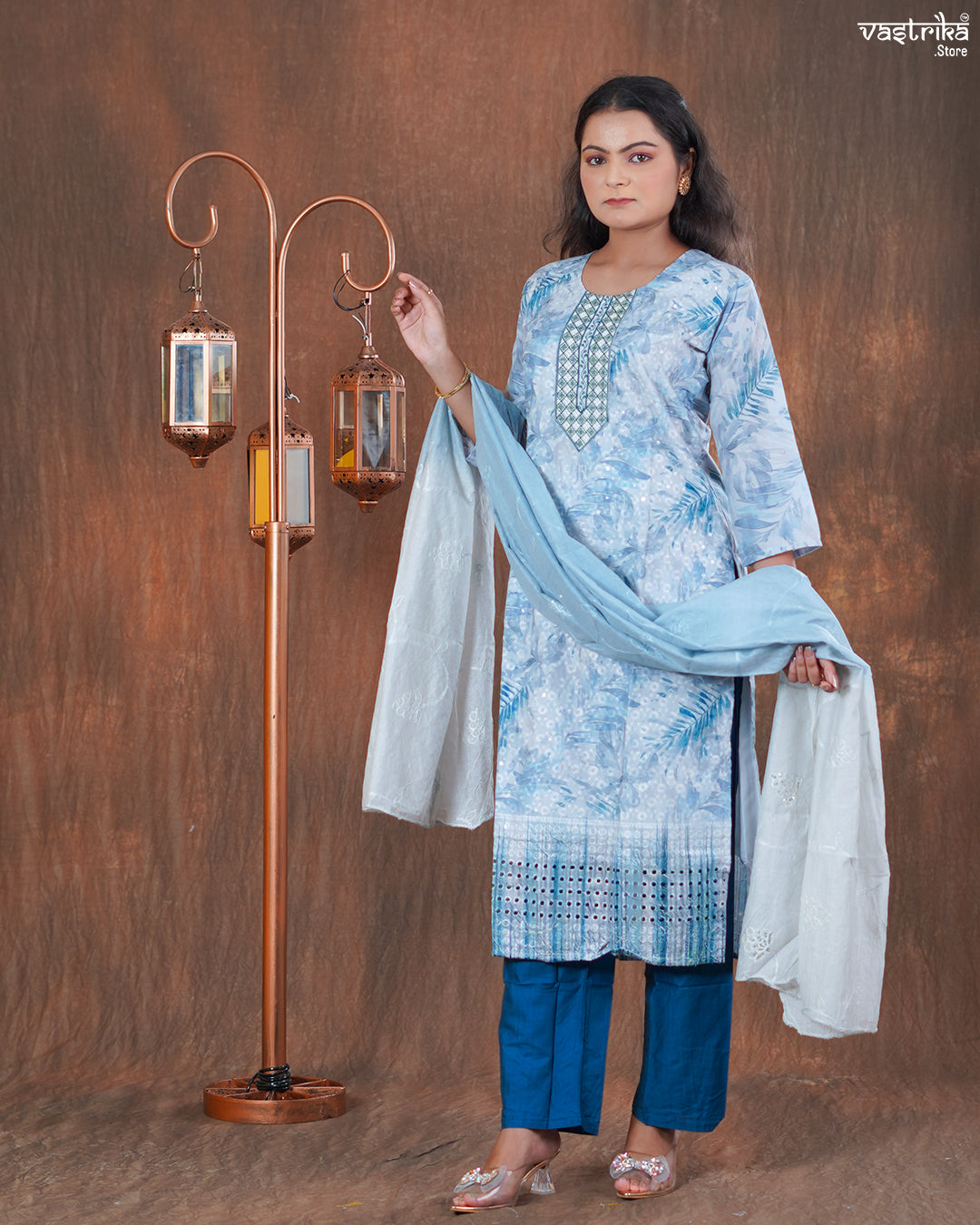 Cotton Kurti Set with Chikan & Chanderi Silk Dupatta