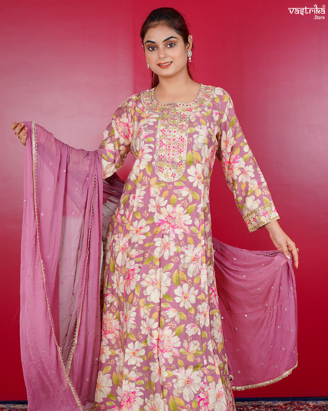 Purple Maslin Frock Set with Jari & Sequence Work