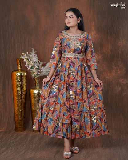 Maslin One-Piece Frock with Jari & Sequin Work Belt