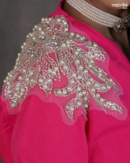 Crape Blazer-Style Cord Set with Belt & Shoulder Embellishment