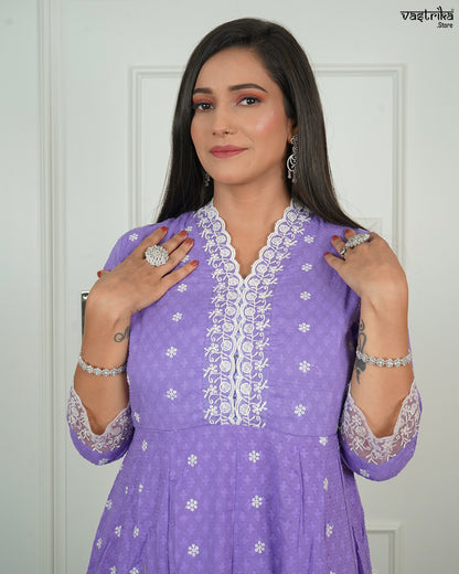 Thread Work V-Neck Frock Set