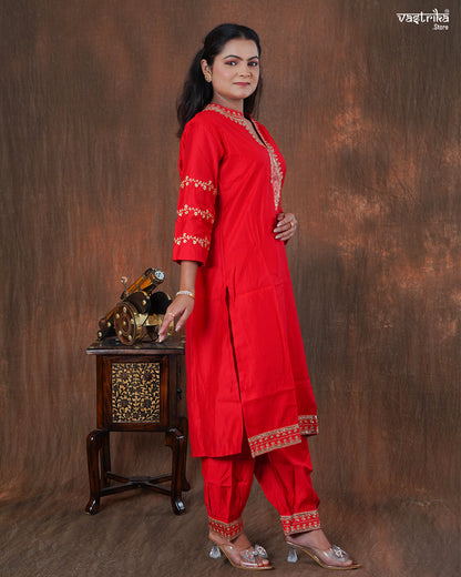 Silk Kurti Set with Jari & Sequin Work and Afghani Salwar