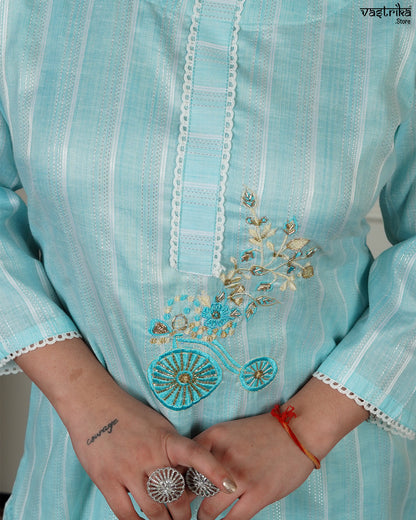 Cotton Kurti Set with Chanderi Dupatta & Handwork Detailing