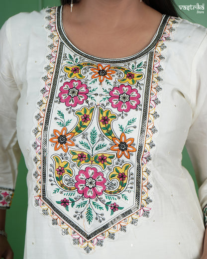 Elegant Jaipuri Kurti Set ✨ Kurti: Round neck with delicate thread embroidery