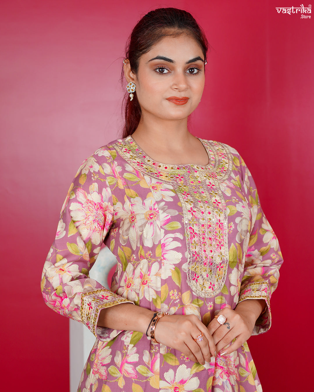 Purple Maslin Frock Set with Jari & Sequence Work