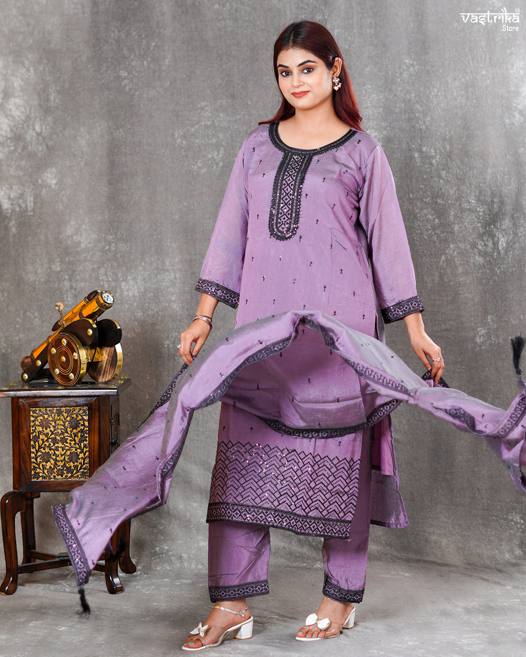 Silk Kurti Set with Sequence Dupatta