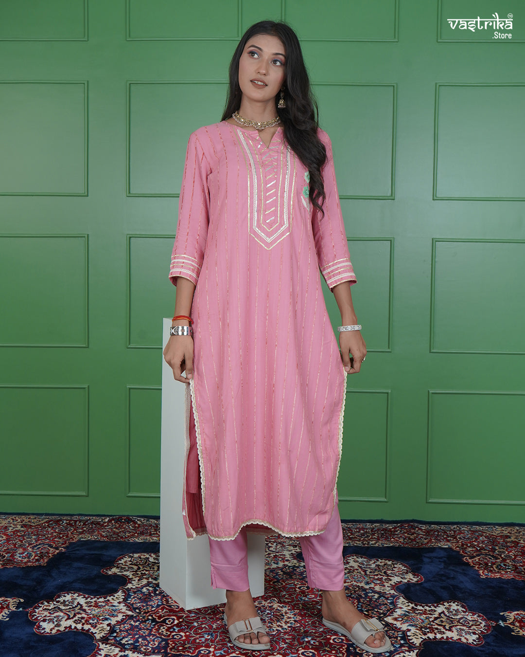 Gota Patti Hand-Embroidered Kurti Set