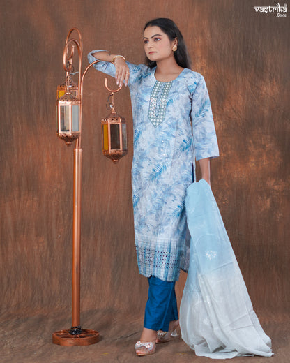 Cotton Kurti Set with Chikan & Chanderi Silk Dupatta