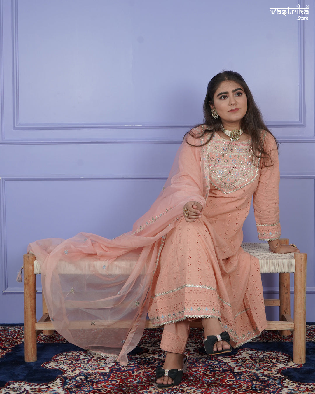 Chikankari Thread Work Frock Set