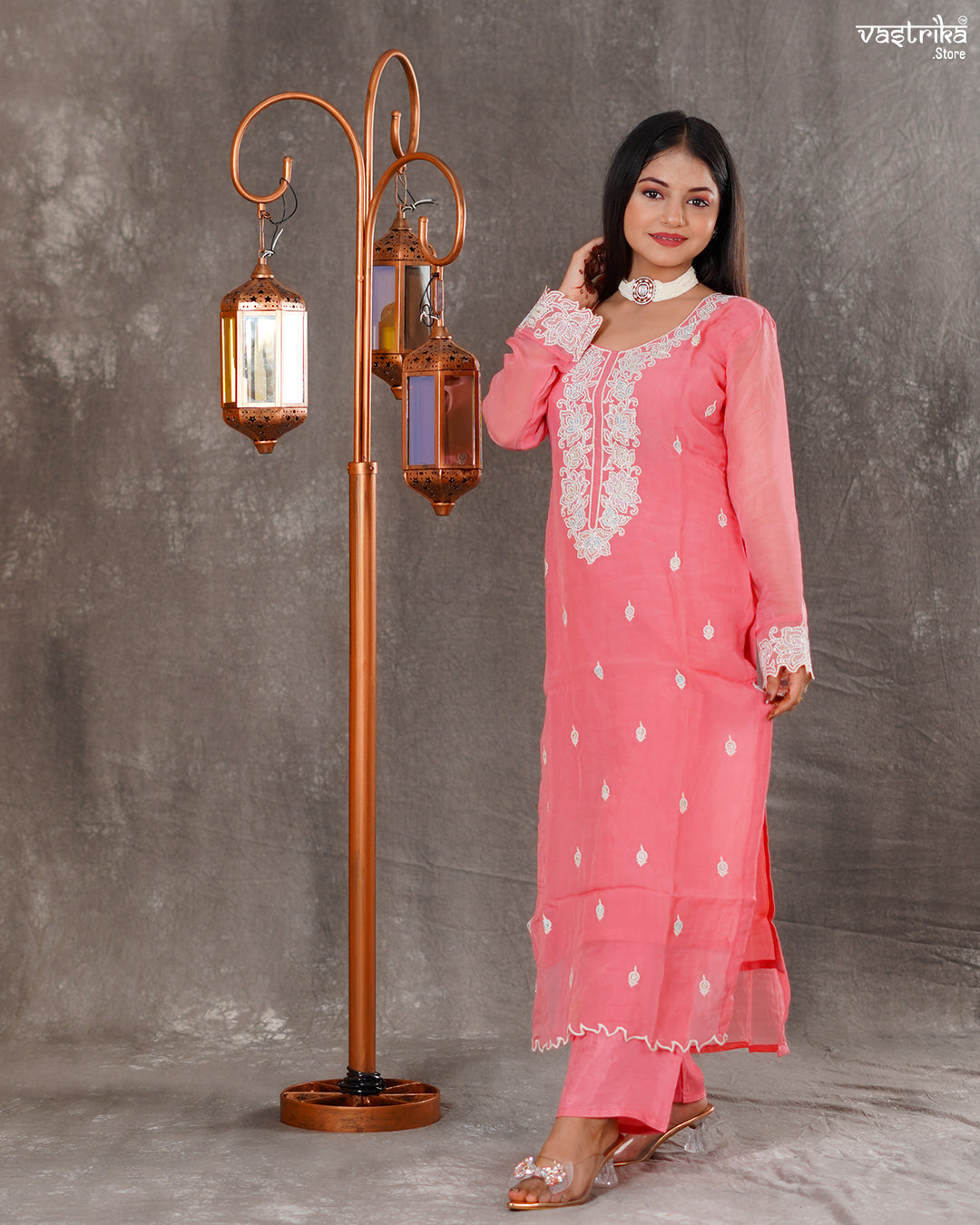 Elegant Organza Kurti Set with Resham & Thread Work