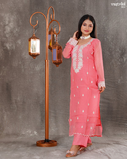 Elegant Organza Kurti Set with Resham & Thread Work