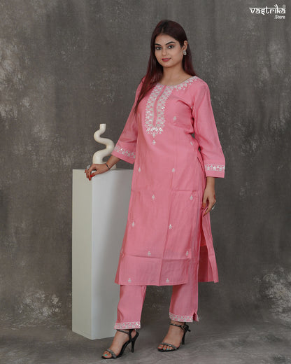 Zohra Threadwork Kurti Set with Organza Dupatta