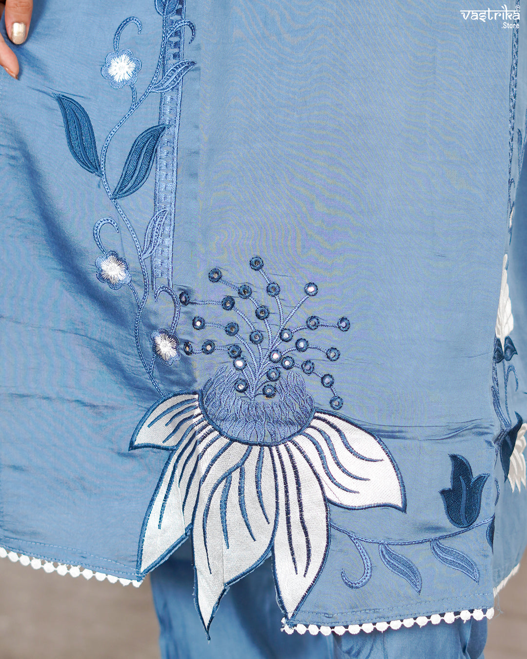 Roman Silk Kurti Set with Lace Work