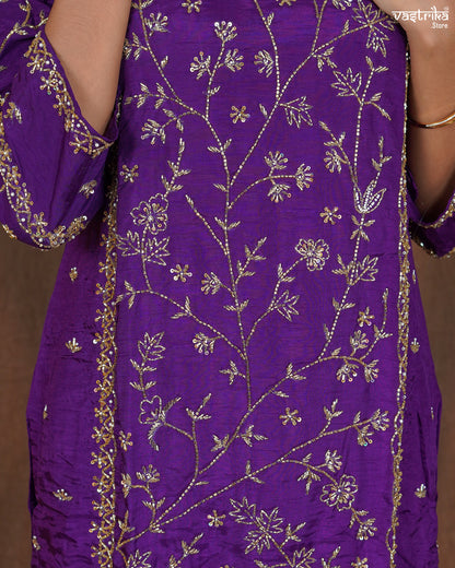 Full Jaal Handworked Kurti Set with Plain Trousers & Butti Work Dupatta