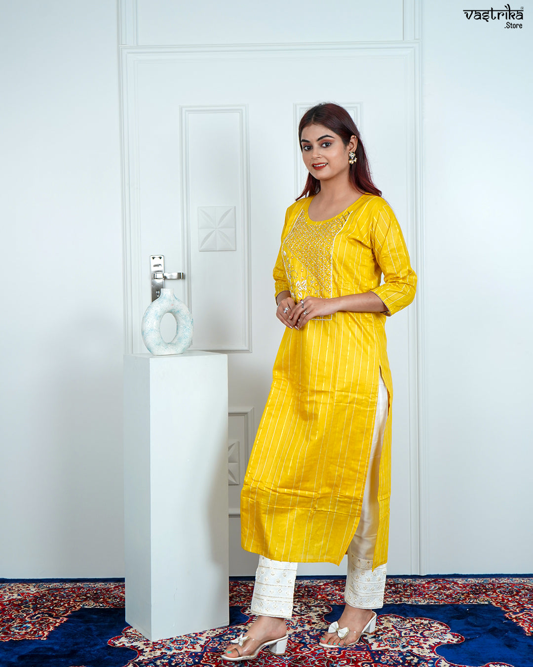 Yellow Chanderi Silk Kurti Set with Tie & Dye Dupatta