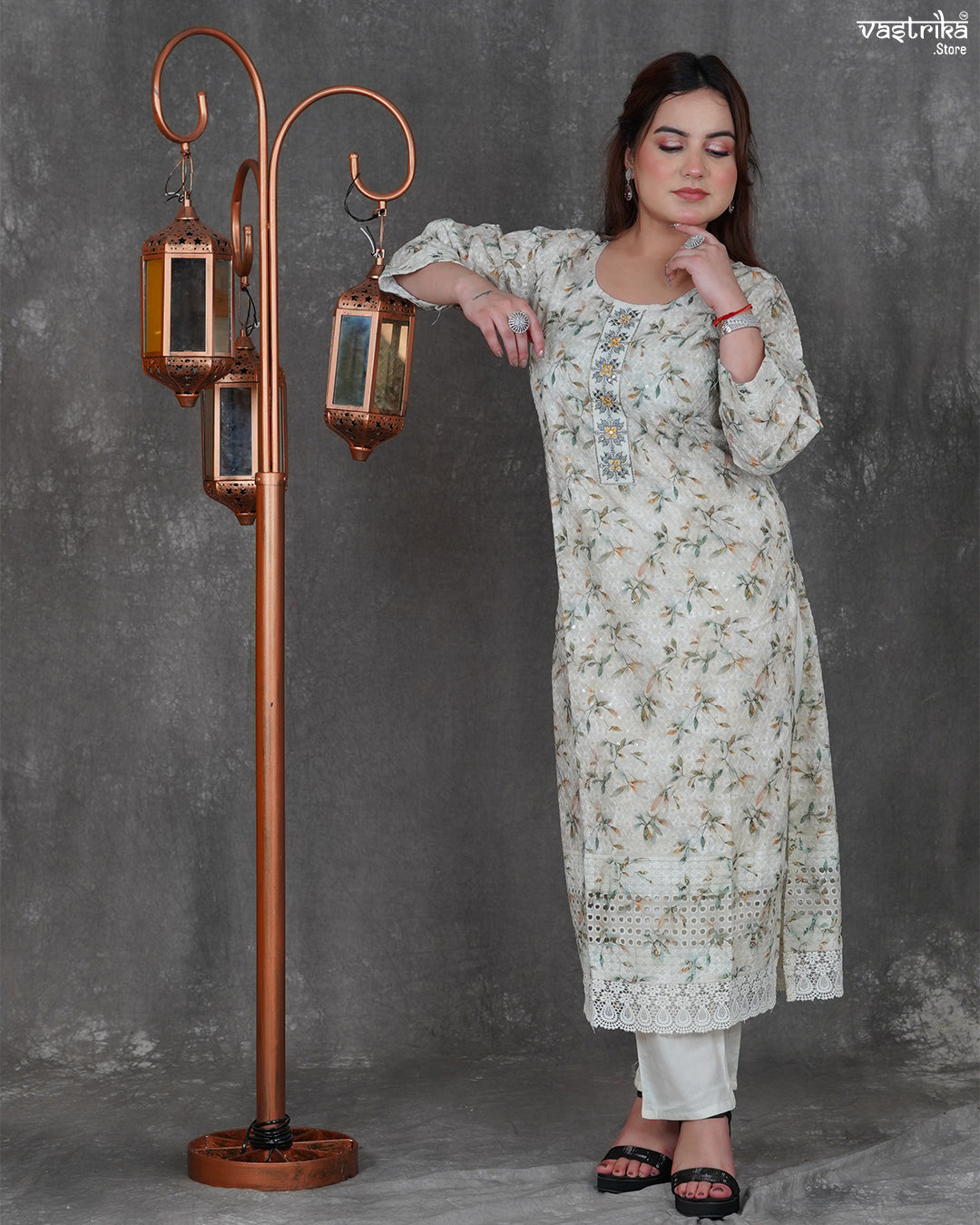 Cotton Kurti Set with Chikan Work & Printed Dupatta