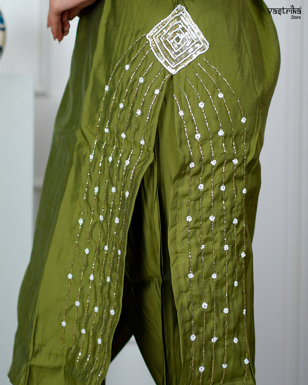 Mehndi Masleen Coord Set with Handwork & Sequence