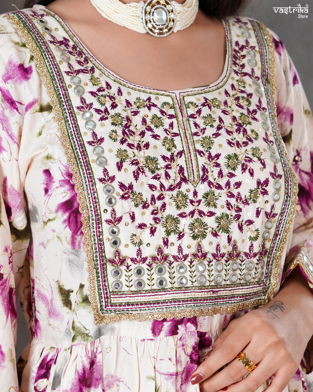 Purple Ryon Cotton Kurti with Sharara & Dupatta