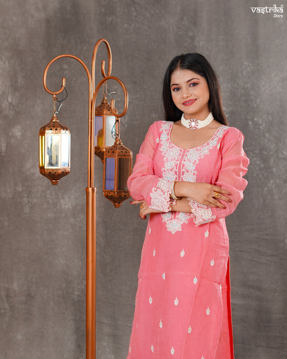 Elegant Organza Kurti Set with Resham & Thread Work