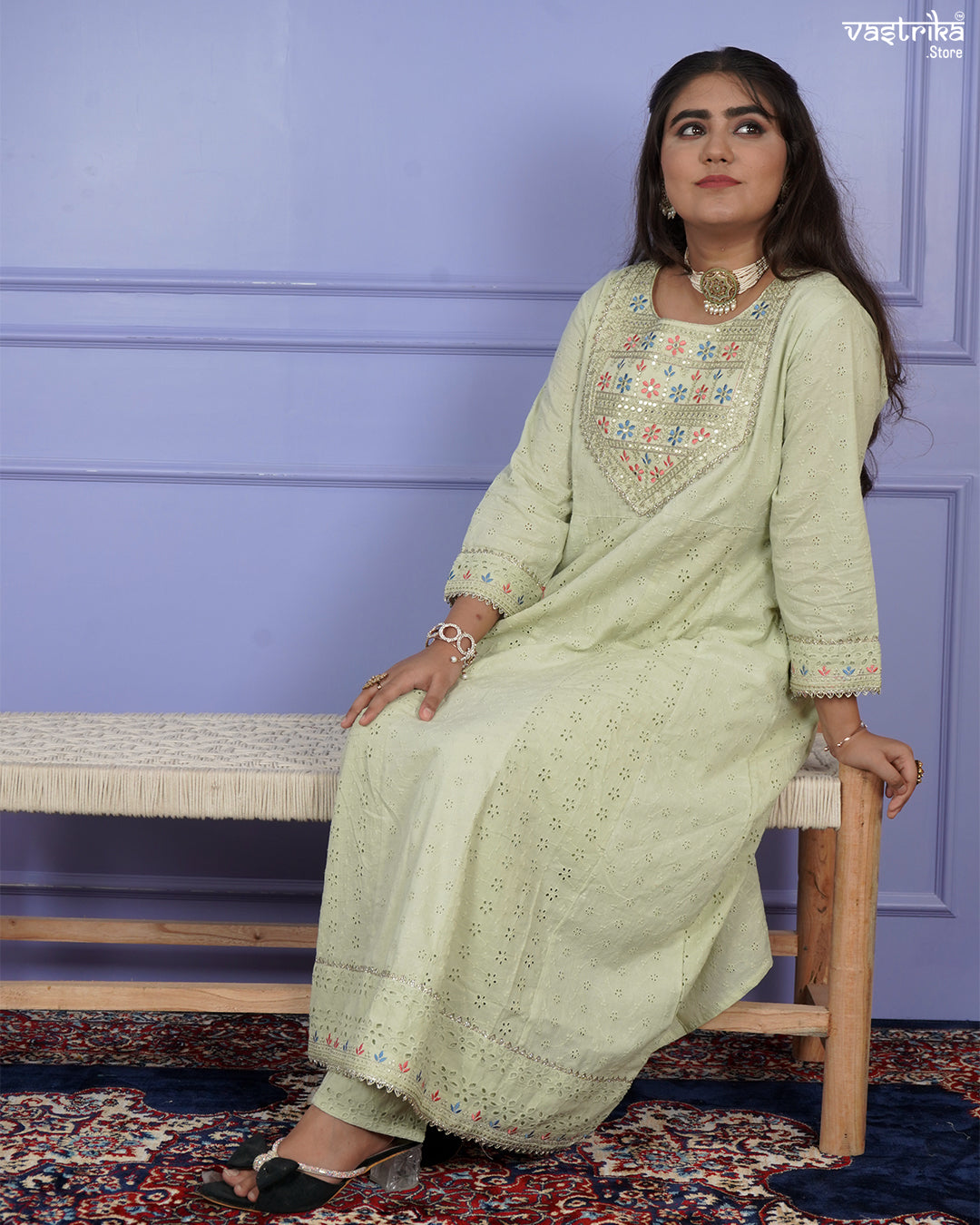 Chikankari Frock-Style Kurti Set with Embroidered Dupatta