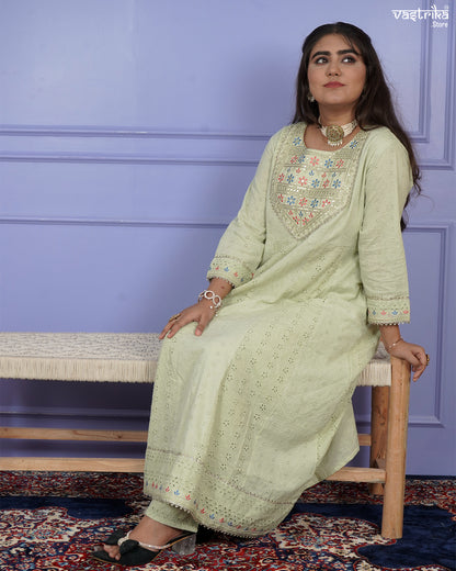 Chikankari Frock-Style Kurti Set with Embroidered Dupatta