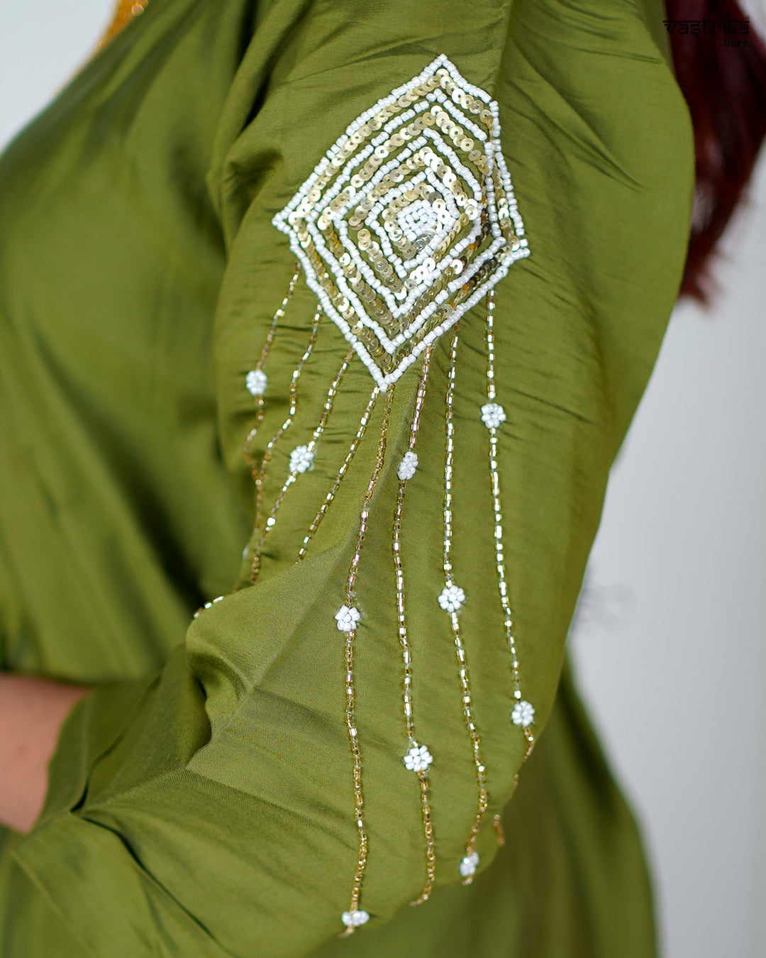 Mehndi Masleen Coord Set with Handwork & Sequence