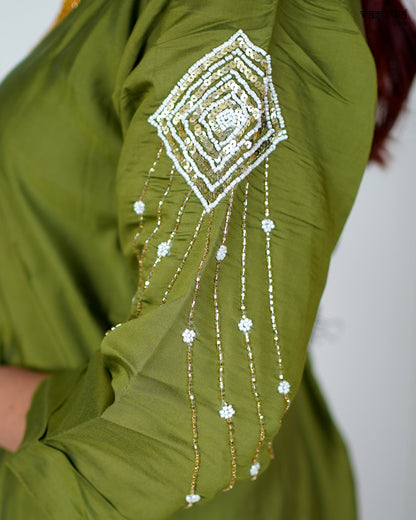 Mehndi Masleen Coord Set with Handwork & Sequence