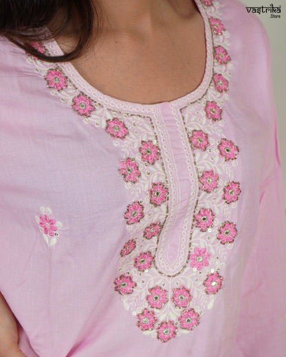 Thread Bloom Cotton Kurti Set