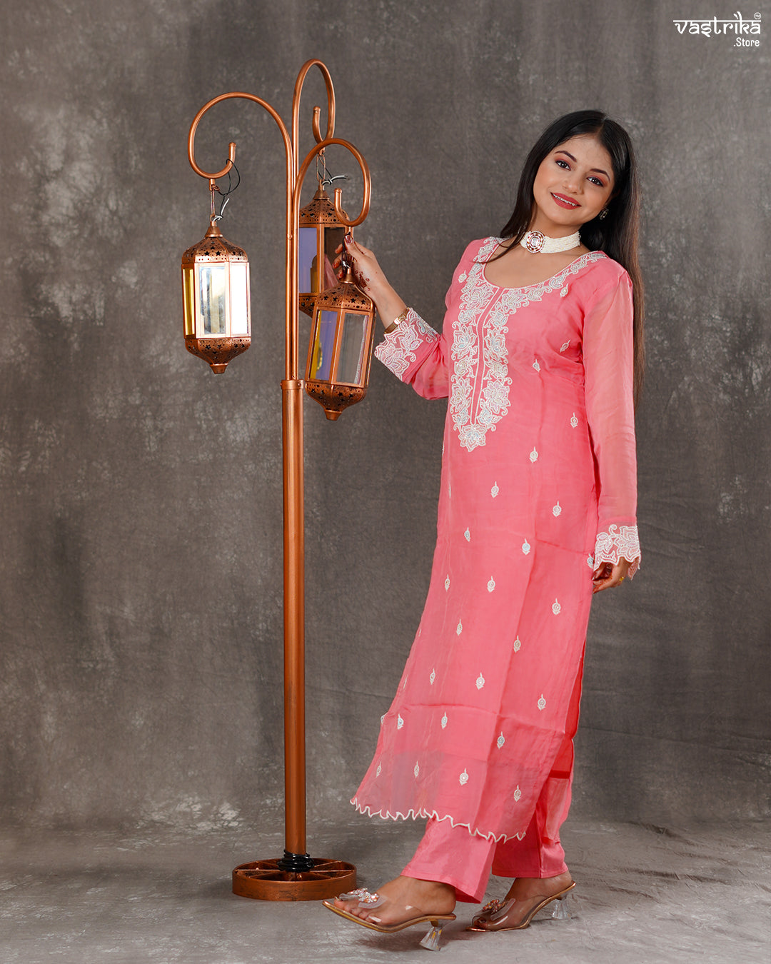 Elegant Organza Kurti Set with Resham & Thread Work