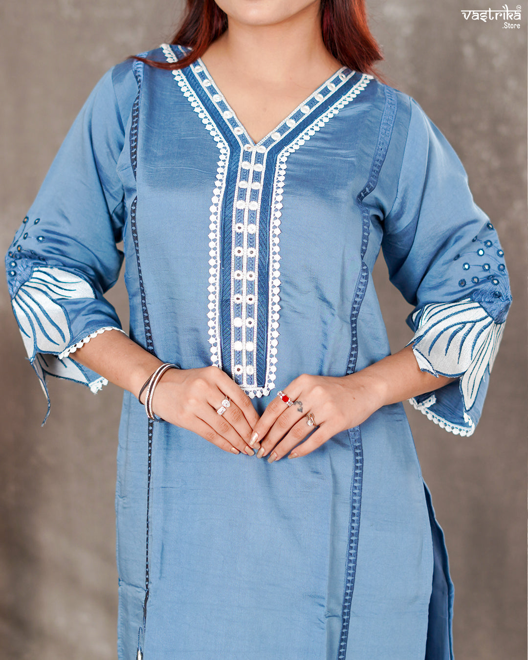 Roman Silk Kurti Set with Lace Work
